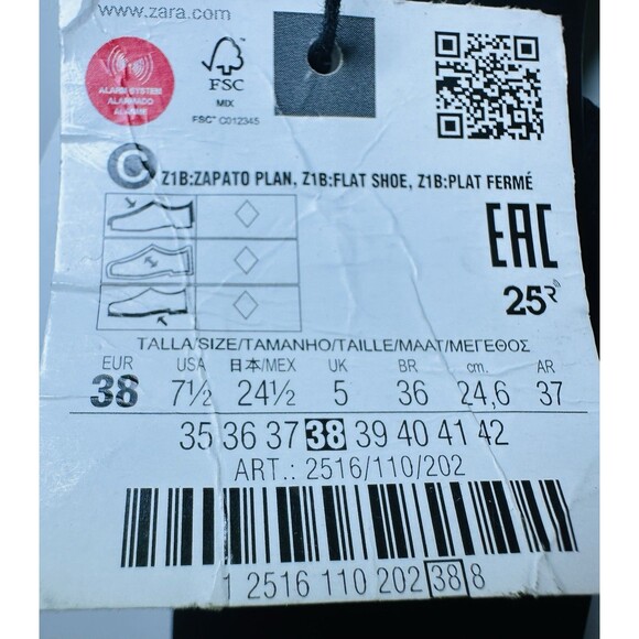 ZARA Woven Rafia Pointed Toe Black Tan Slingback Flat‎ Sandal Women US 7.5 NEW - Picture 10 of 12